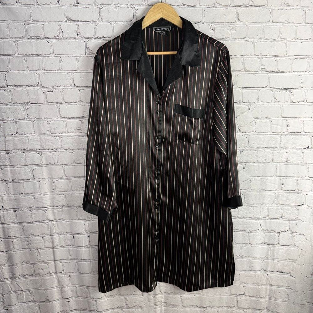 Vintage Halston Pajama Blouse Shirt Pinstripe Long Sleeve Womens 1X  K